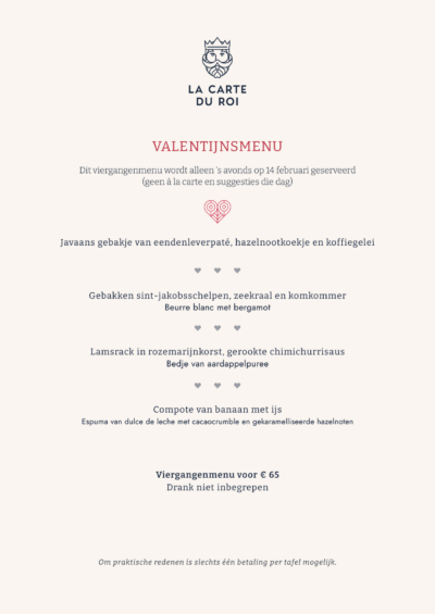 Valentijnsmenu - La Carte du Roi