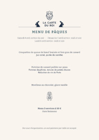 Menu de Pâques - La Carte du Roi